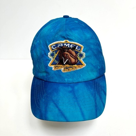 Vintage 90’s Camel Smooth Character Blue Tie Dye Nylon Baseball Cap Dad Hat - Picture 6 of 11